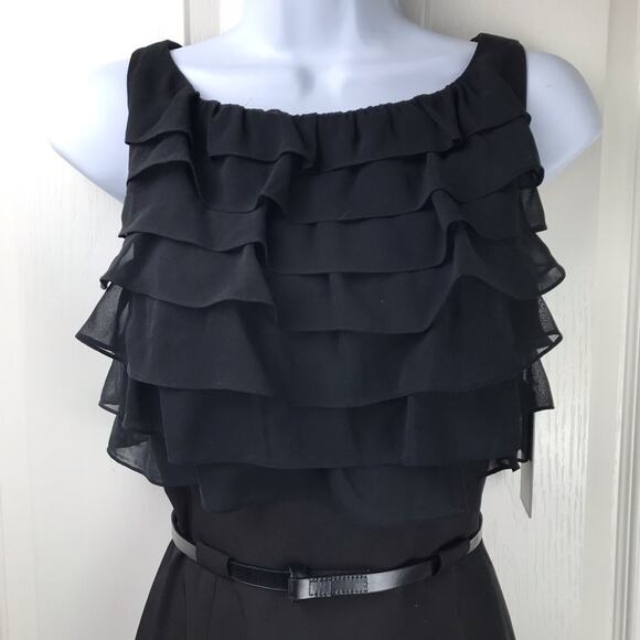 Calvin Klein Ruffle Bodice Sleeveless Sheath Dress Sz 4 Black - Picture 4 of 9